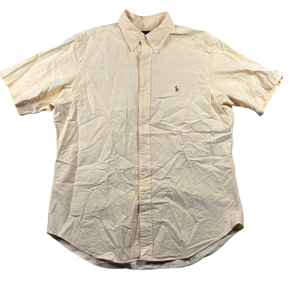 Ralph Lauren Mens Sz L Classic Fit Short Sleeve Button Down‎ Shirt Yellow classy
